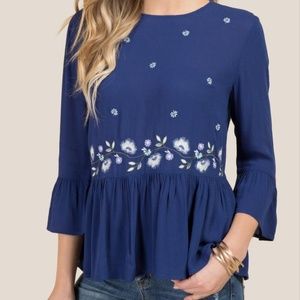 BRAND NEW FRANCESCA'S NAVY BLUE PEPLUM TOP